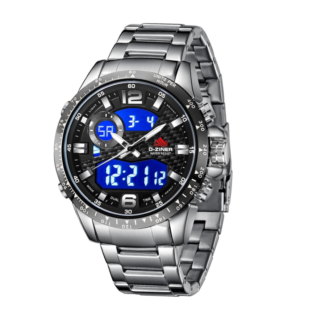 JAM TANGAN PRIA DZINER 8306 DOUBLE TIME RANTAI STAINLESS STEEL WATER RESISTANT 30M di qeong.com