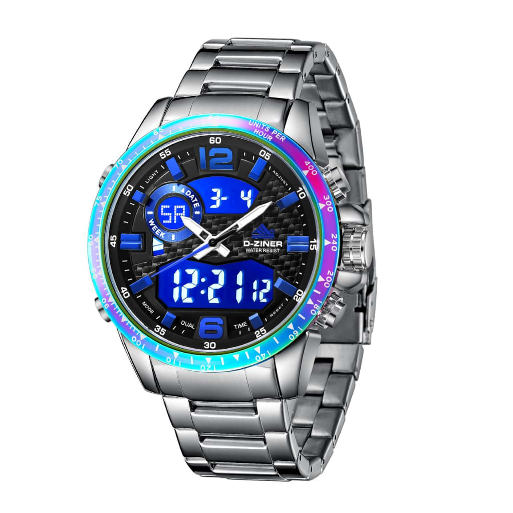 JAM TANGAN PRIA DZINER 8306 DOUBLE TIME RANTAI STAINLESS STEEL WATER RESISTANT 30M di qeong.com