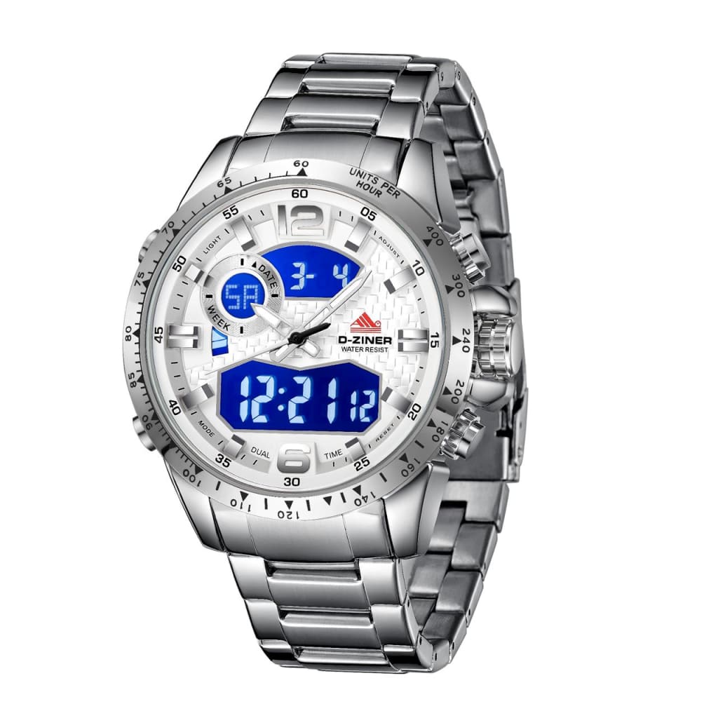 JAM TANGAN PRIA DZINER 8306 DOUBLE TIME RANTAI STAINLESS STEEL WATER RESISTANT 30M di qeong.com