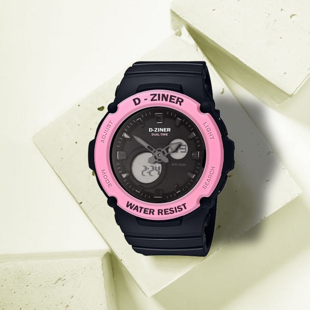 JAM TANGAN WANITA DZINER 8301 DUAL TIME WATER RESISTANT 30M di qeong.com