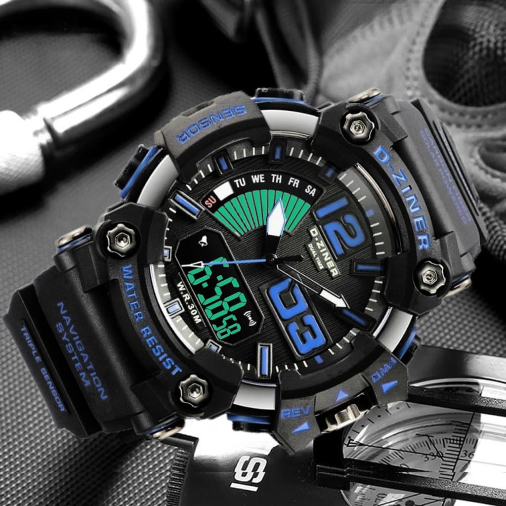 JAM TANGAN PRIA DZINER 8256 DOUBLE TIME WATER RESISTANT 30M di qeong.com