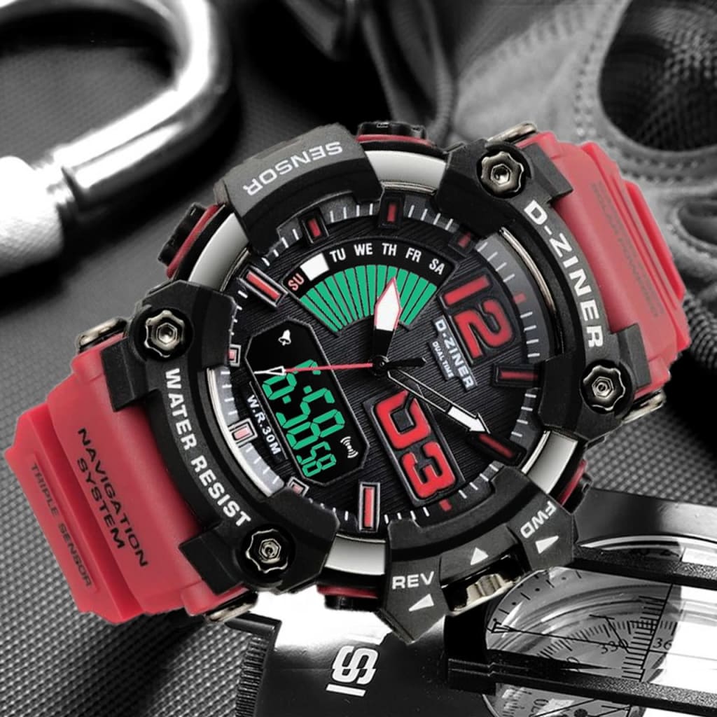 JAM TANGAN PRIA DZINER 8256 DOUBLE TIME WATER RESISTANT 30M di qeong.com