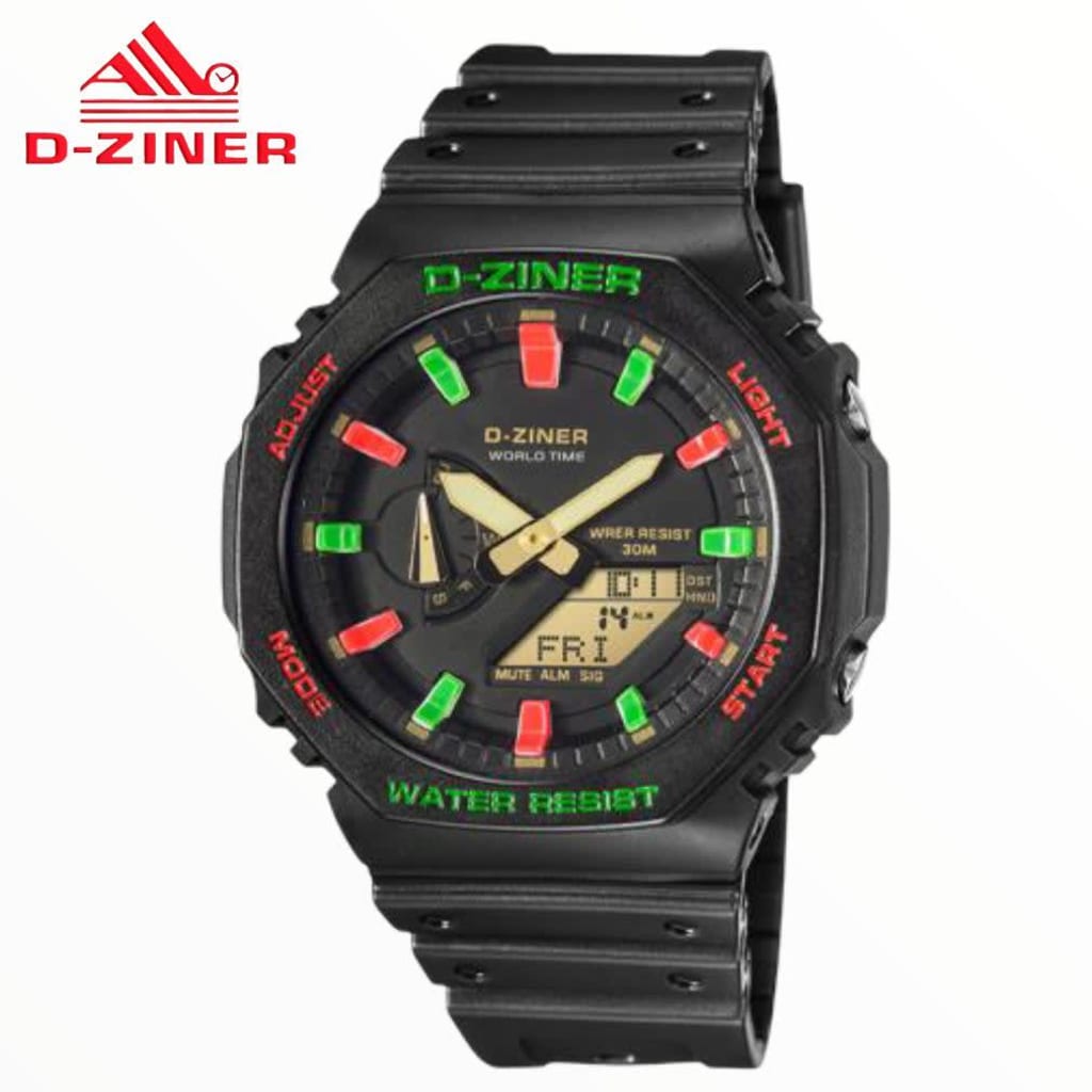 JAM TANGAN PRIA DAN WANITA  DZINER 8287 DOUBLE TIME WATER RESISTANT 30M di qeong.com