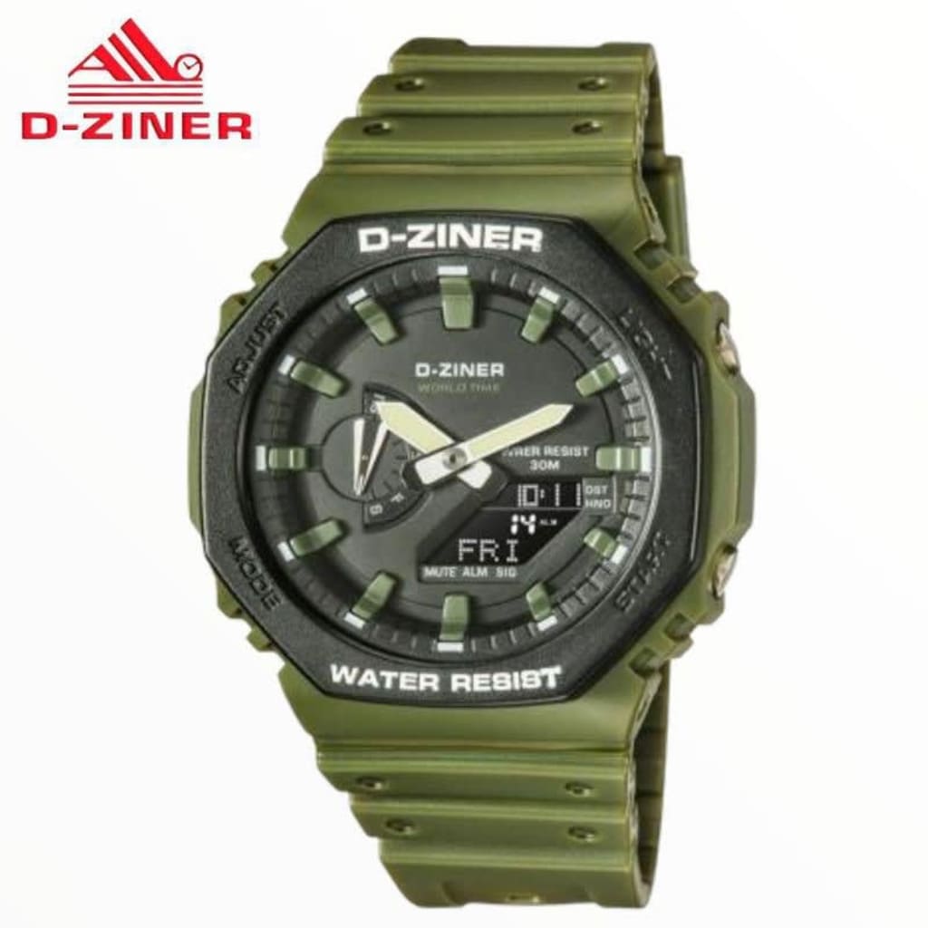 JAM TANGAN PRIA DAN WANITA  DZINER 8287 DOUBLE TIME WATER RESISTANT 30M di qeong.com