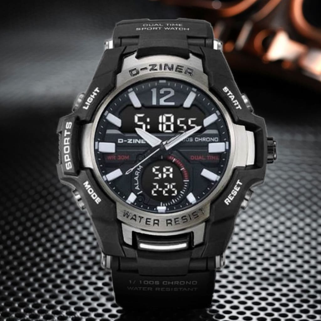 JAM TANGAN PRIA DZINER 8253 DOUBLE TIME WATER RESISTANT 30M di qeong.com