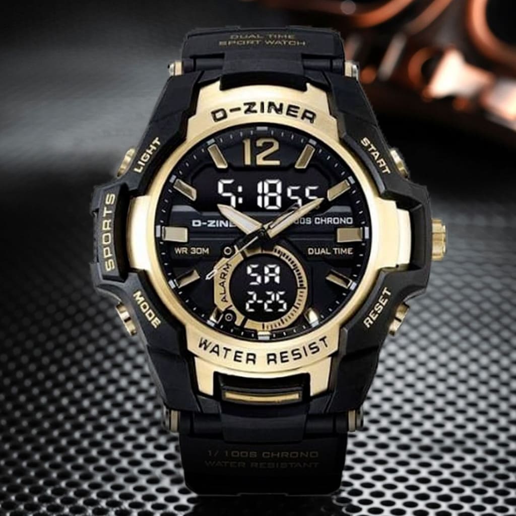 JAM TANGAN PRIA DZINER 8253 DOUBLE TIME WATER RESISTANT 30M di qeong.com