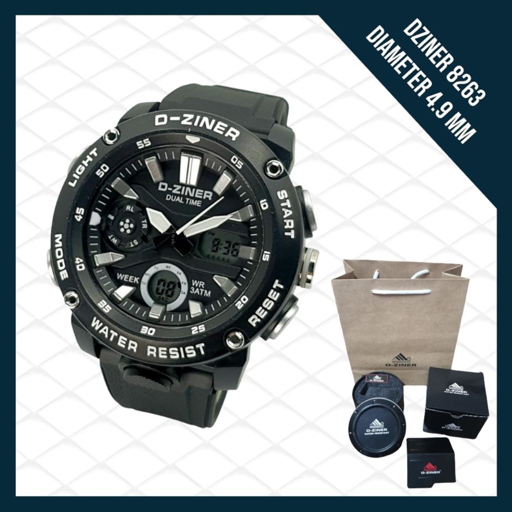 JAM TANGAN PRIA DZINER 8263 DOUBLE TIME WATER RESISTANT 30M di qeong.com