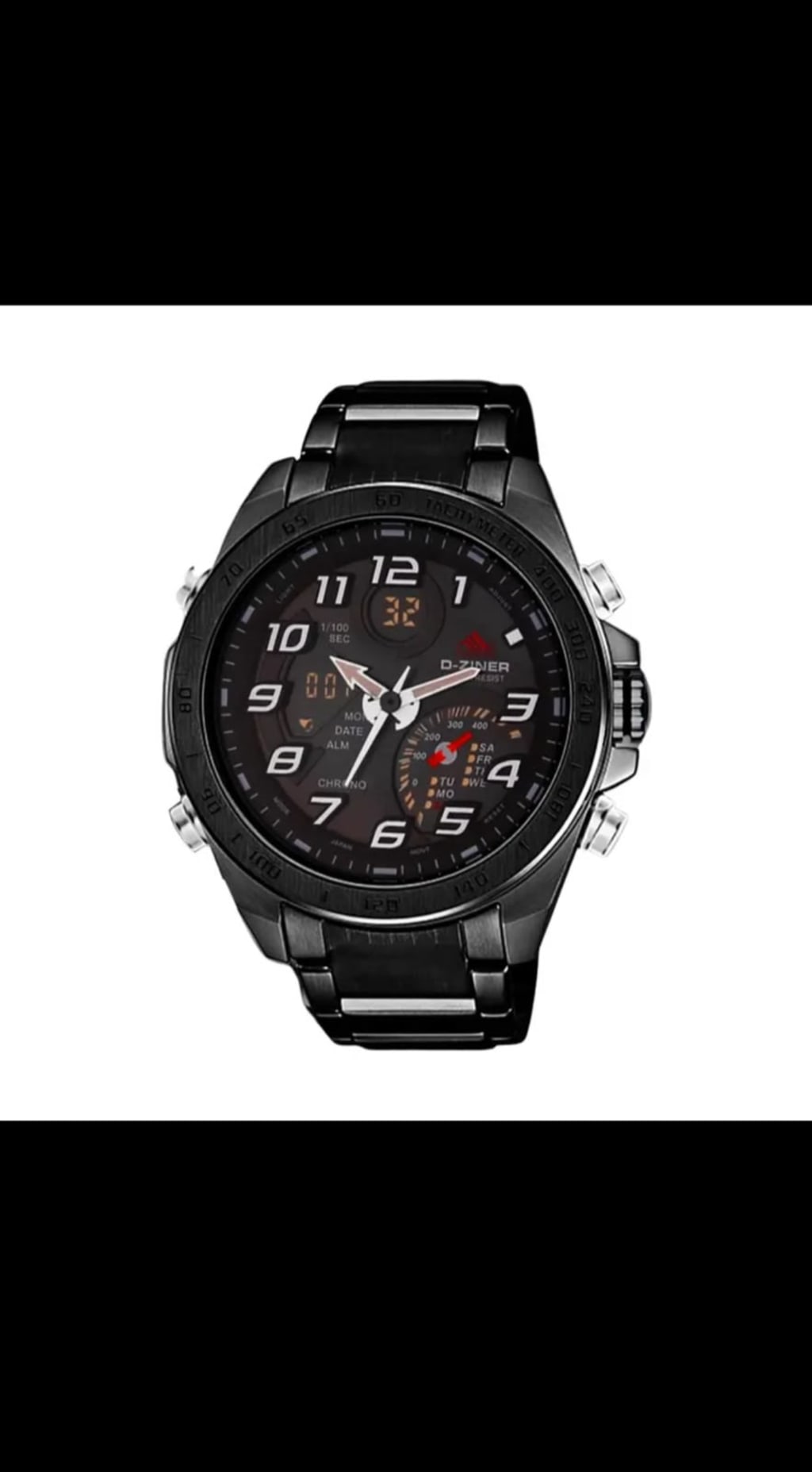 JAM TANGAN PRIA DZINER 8292 DOUBLE TIME RANTAI HITAM STAINLESS STEEL WATER RESISTANT 30M di qeong.com