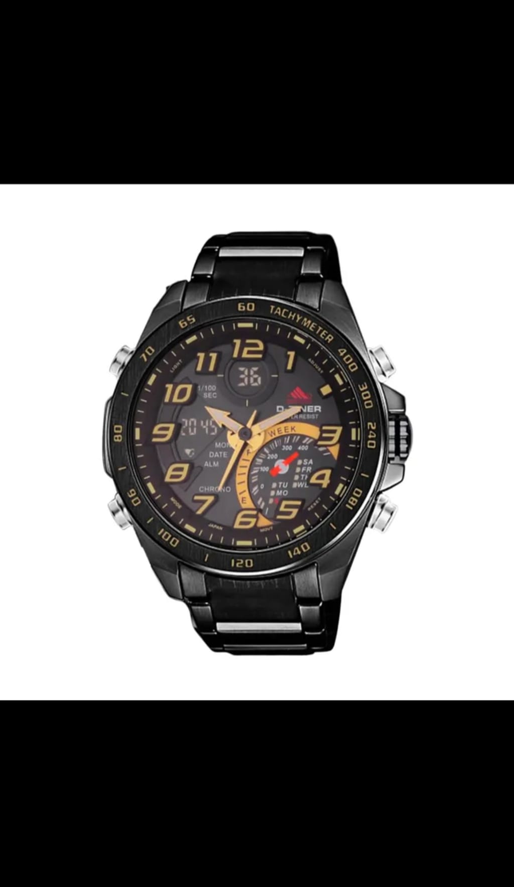 JAM TANGAN PRIA DZINER 8292 DOUBLE TIME RANTAI HITAM STAINLESS STEEL WATER RESISTANT 30M di qeong.com