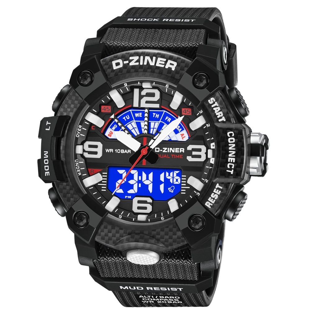 JAM TANGAN PRIA DZINER 8328 DOUBLE TIME WATER RESISTANT 30M di qeong.com