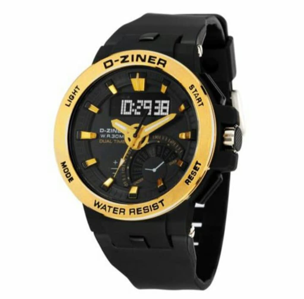 JAM TANGAN PRIA DZINER 8162 DOUBLE TIME WATER RESISTANT 30M di qeong.com