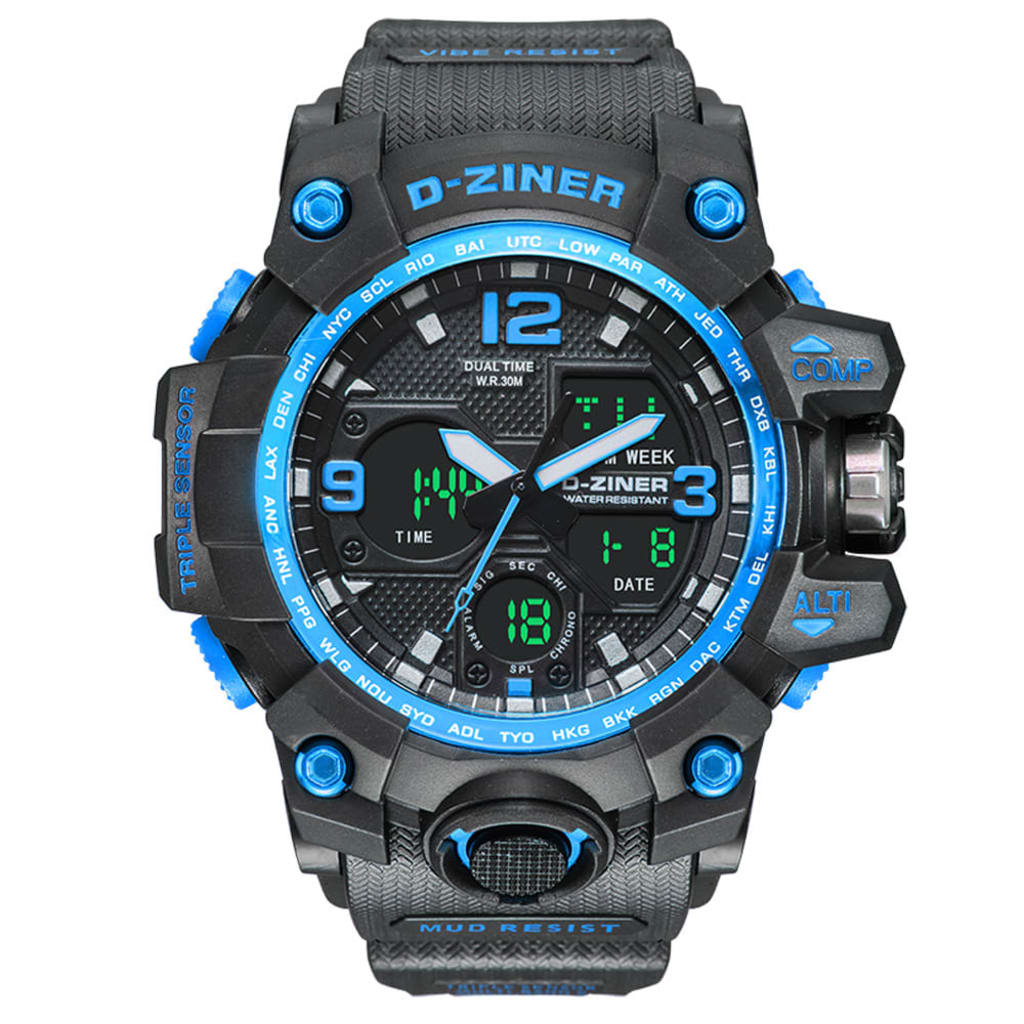 JAM TANGAN PRIA DZINER 8286 DOUBLE TIME WATER RESISTANT 30M di qeong.com