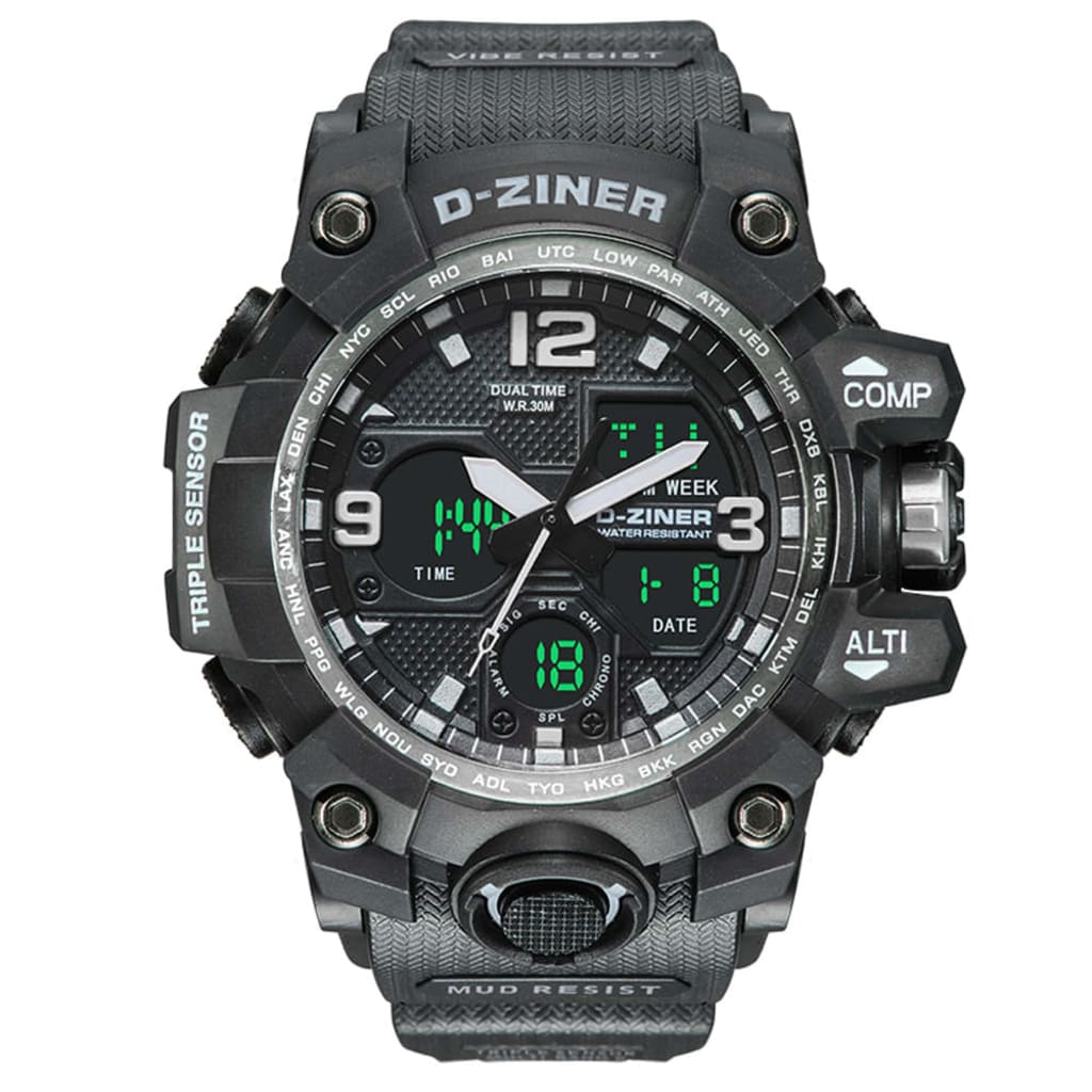 JAM TANGAN PRIA DZINER 8286 DOUBLE TIME WATER RESISTANT 30M di qeong.com