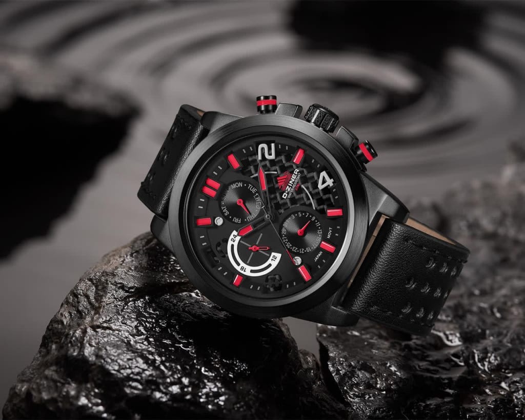 JAM TANGAN PRIA DZINER 9007 CRONOGRAPH AKTIF STRAP KULIT WATER RESISTANT 30M di qeong.com