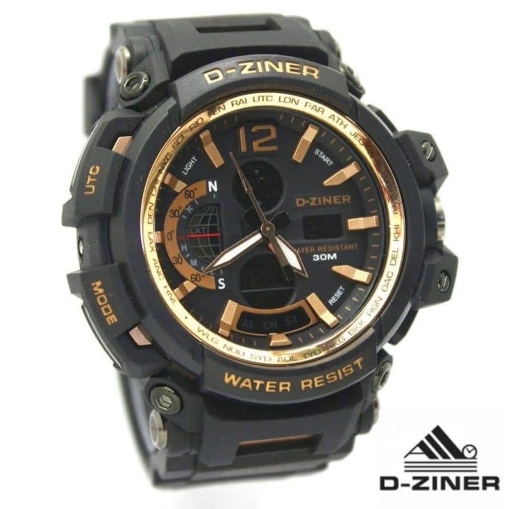 JAM TANGAN PRIA DZINER 8228 DOUBLE TIME WATER RESISTANT 30M di qeong.com