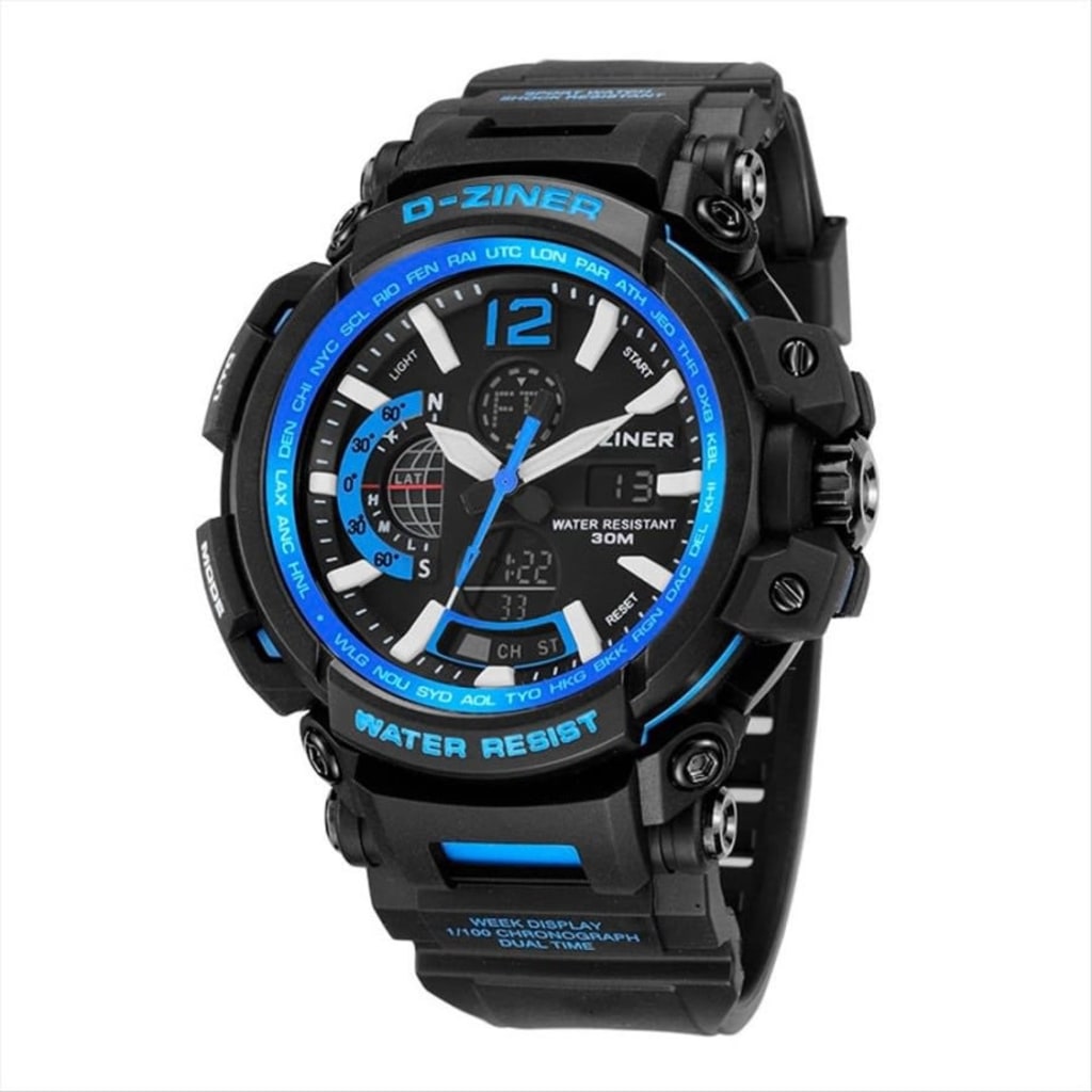 JAM TANGAN PRIA DZINER 8228 DOUBLE TIME WATER RESISTANT 30M di qeong.com