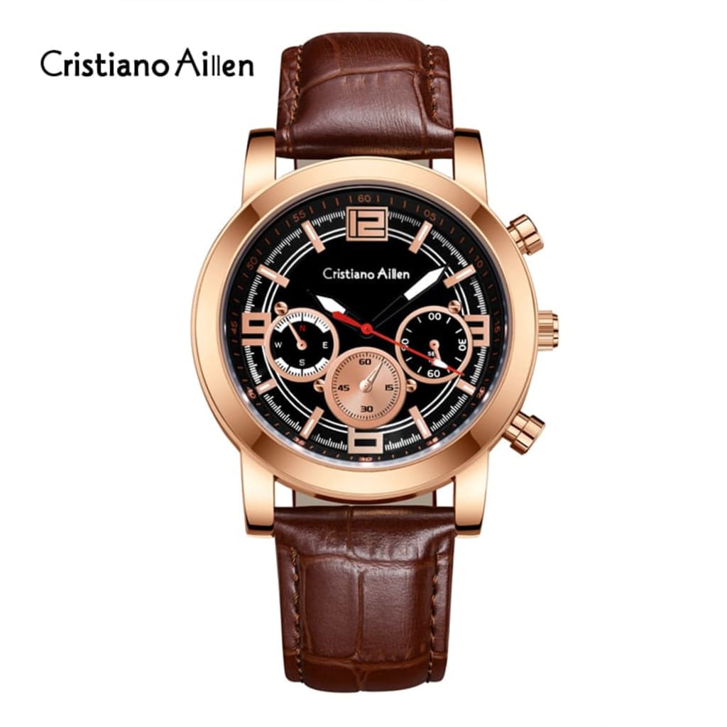 Jam Tangan Pria Cristiano Aillen 08331G Strap Kulit Chrono di qeong.com