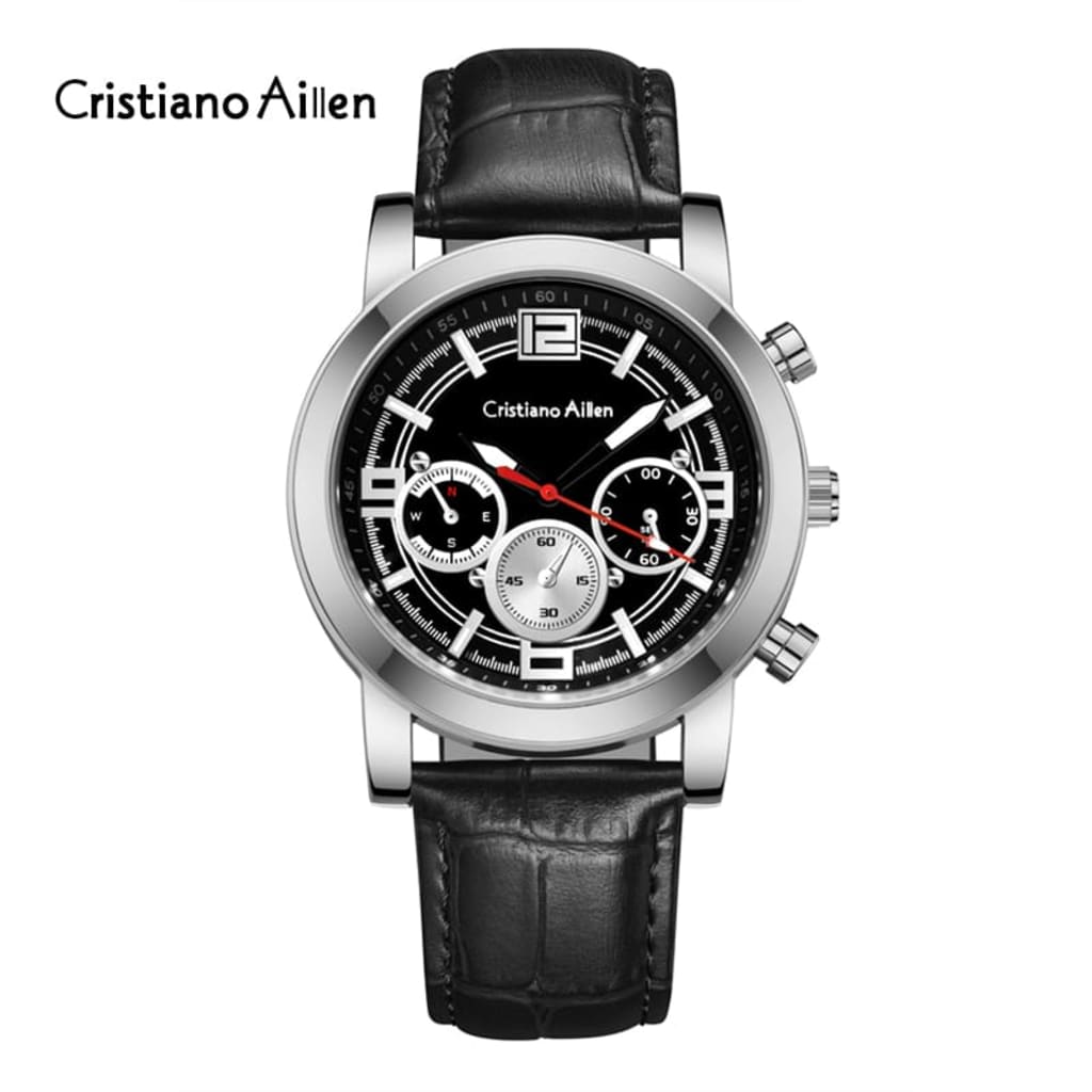 Jam Tangan Pria Cristiano Aillen 08331G Strap Kulit Chrono di qeong.com