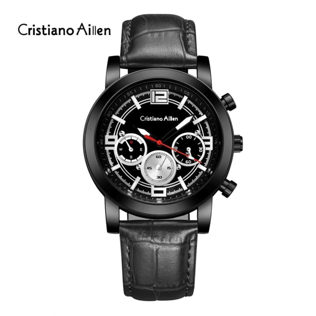 Jam Tangan Pria Cristiano Aillen 08331G Strap Kulit Chrono di qeong.com