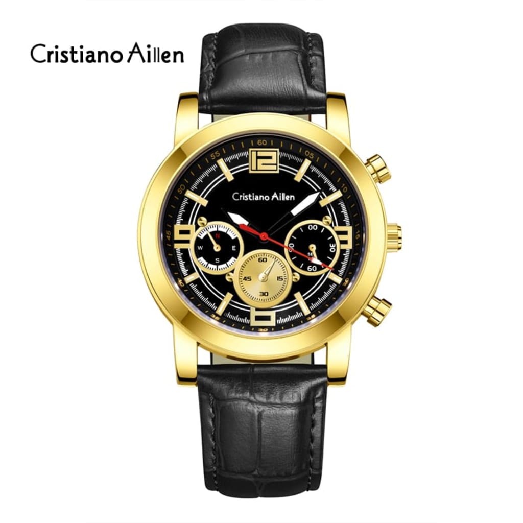 Jam Tangan Pria Cristiano Aillen 08331G Strap Kulit Chrono di qeong.com