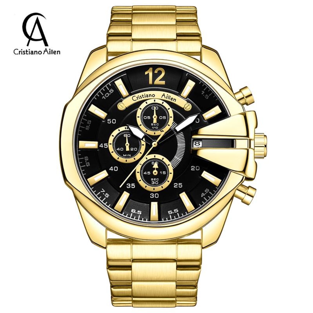 Jam Tangan Pria Cristiano Aillen CA 0832G Quartz Stainless Steel Analog di qeong.com