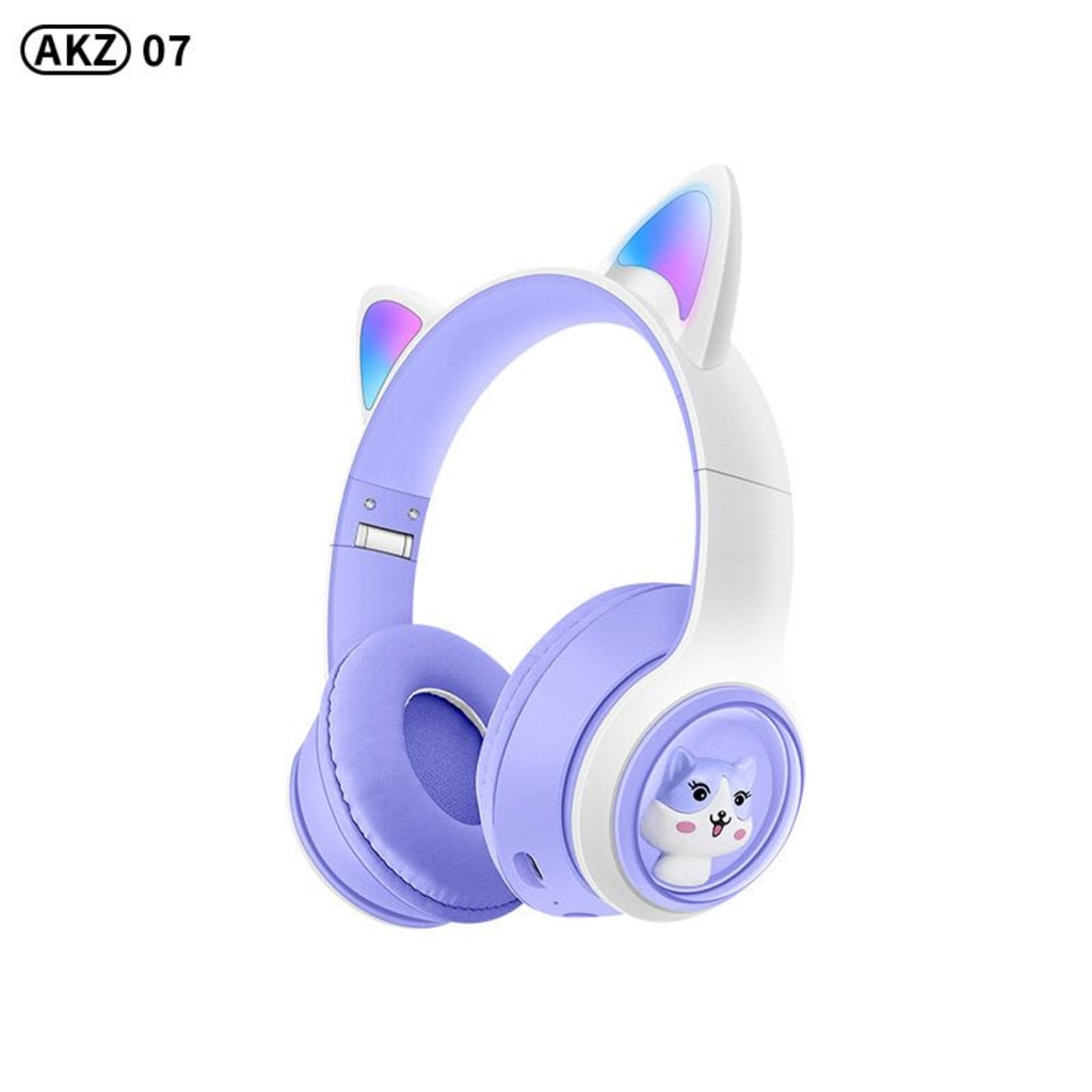 HEADPHONE BANDO BLUETOOTH AKZ-07 MACARON CAT 3D di qeong.com