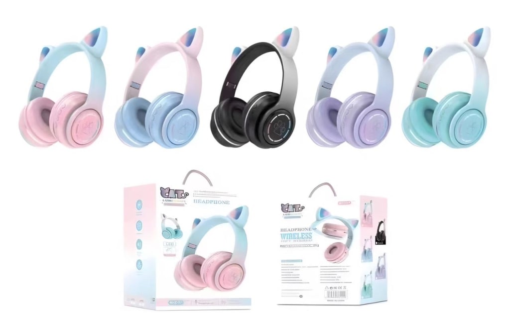 HEADPHONE BLUETOOTH CAT MACARON 2 COLOUR RKD-97 di qeong.com