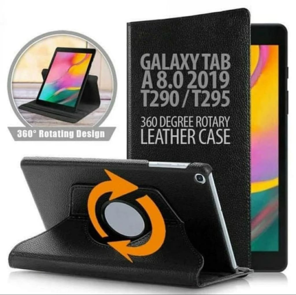 CASE TABLET ROTARY 360' BAHAN KULIT JERUK ONLY BLACK di qeong.com