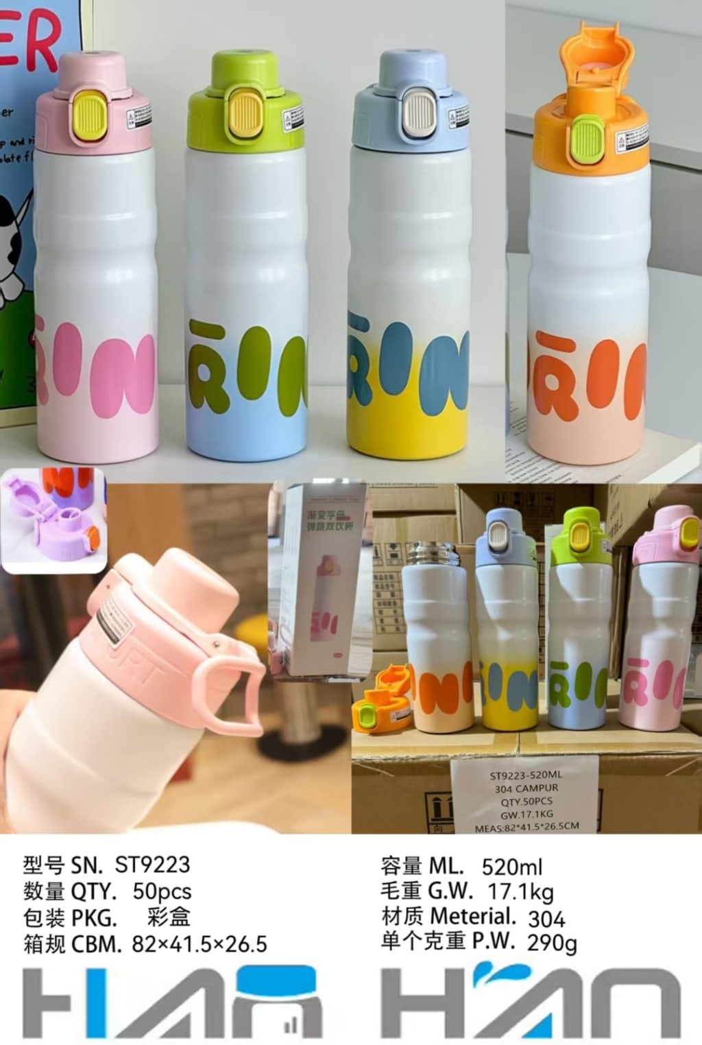 BOTOL MINUM COLORFUL 520ML KODE ST9223 di qeong.com