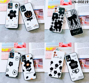 (LN-00219) CASE GLASS MIX MOTIF FLOWER BLACK AND WHITE PC di qeong.com