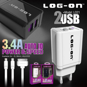 TRAVEL CHARGER LOGON DUAL USB 3.4A LO21 di qeong.com