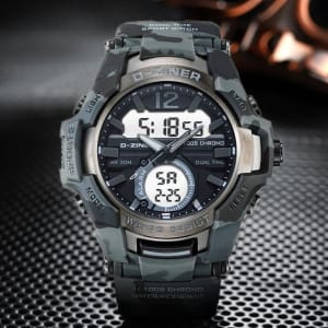 JAM TANGAN PRIA DZINER 8253 LORENG DUALTIME MODEL TERBARU ORIGINAL di qeong.com