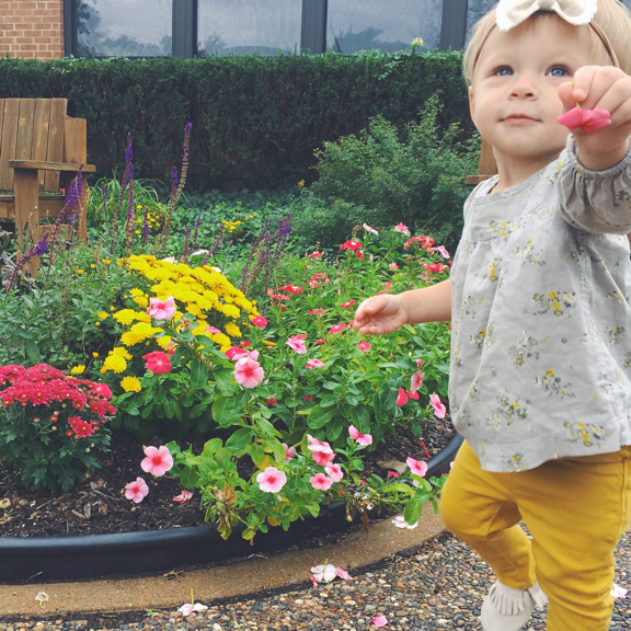Rose holding a flower towards the camera