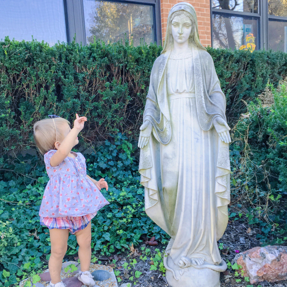 Rose pointing at Mary