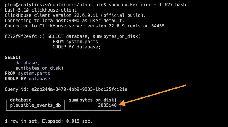 ClickHouse database disk usage