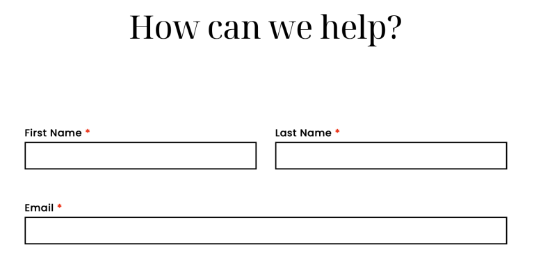 A tight crop of the Europa Museum’s contact form under a “How can we help?” heading with fields for First Name, Last Name, and Email