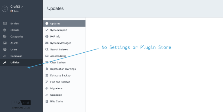 Control panel with admin changes disabled