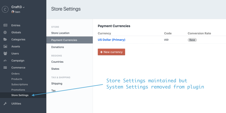 Commerce control panel with admin changes disabled