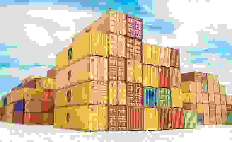 Stacked coloured containers