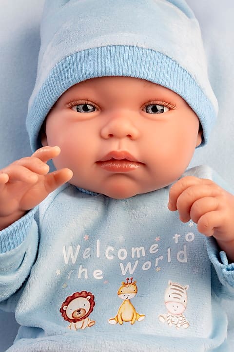 Llorens Dolls Articulated Doll 43 cm- Newborn Baby Doll Tino with Cushion- Blue (view 2)