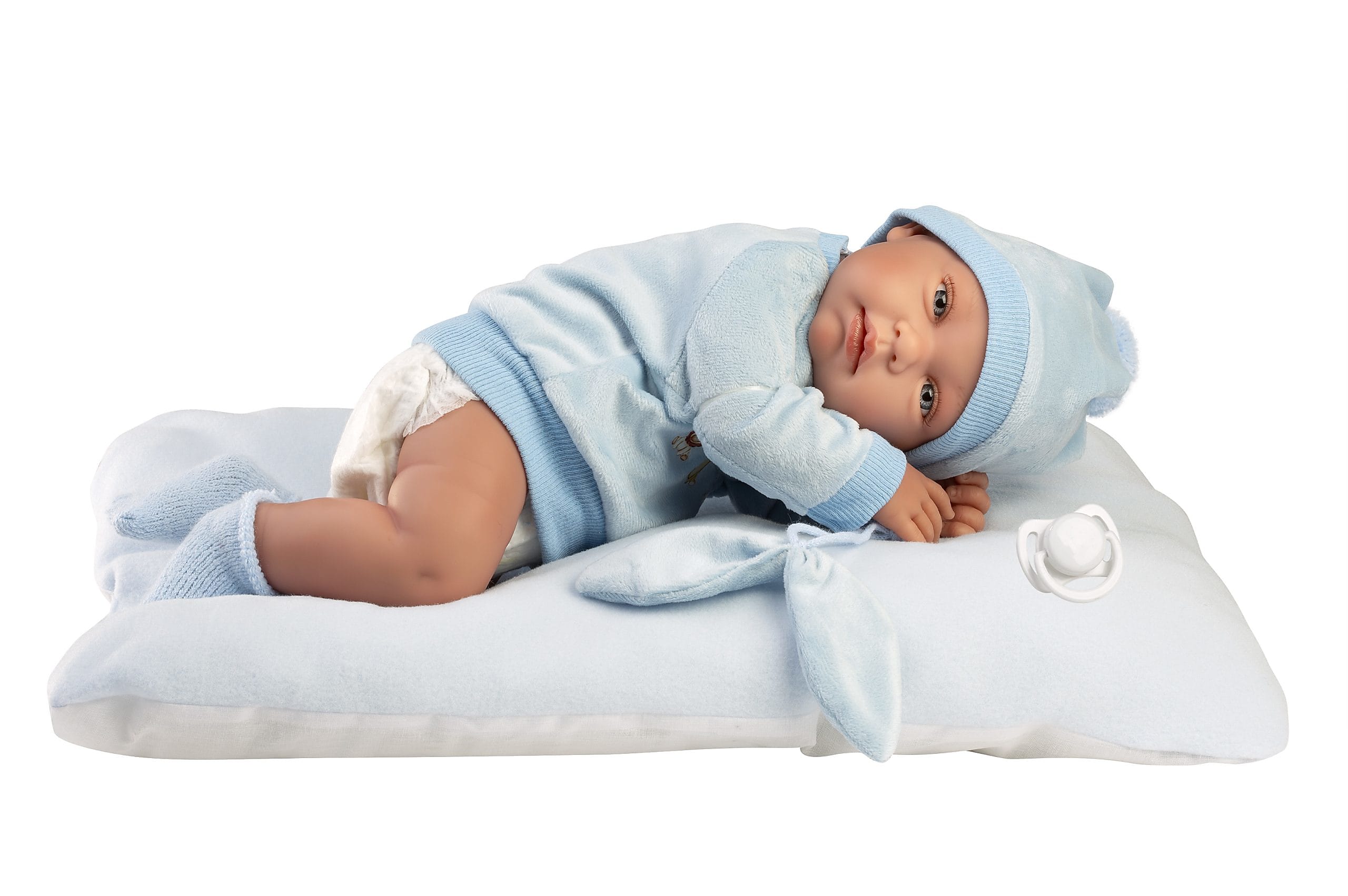 Llorens Dolls Articulated Doll 43 cm- Newborn Baby Doll Tino with Cushion- Blue (view 3)