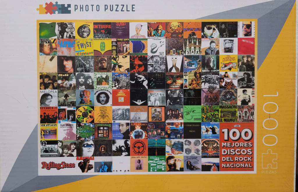 A grid of 100 classic Argentine rock music album covers arranged in a ten-by-ten mosaic.