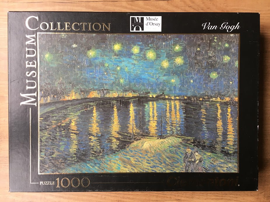Starry Night Over the Rhone by Vincent van Gogh, an oil painting of a night sky above a river with yellow reflections.