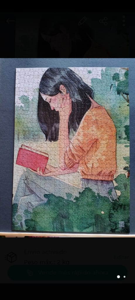 Illustration of a young woman with dark hair reading a book in a garden setting.