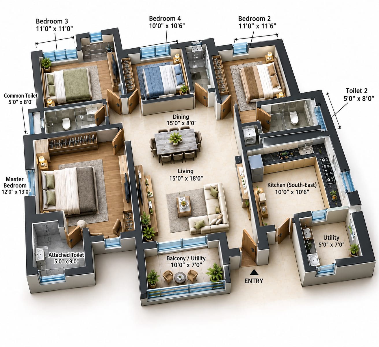 4BHK 1400 SFT