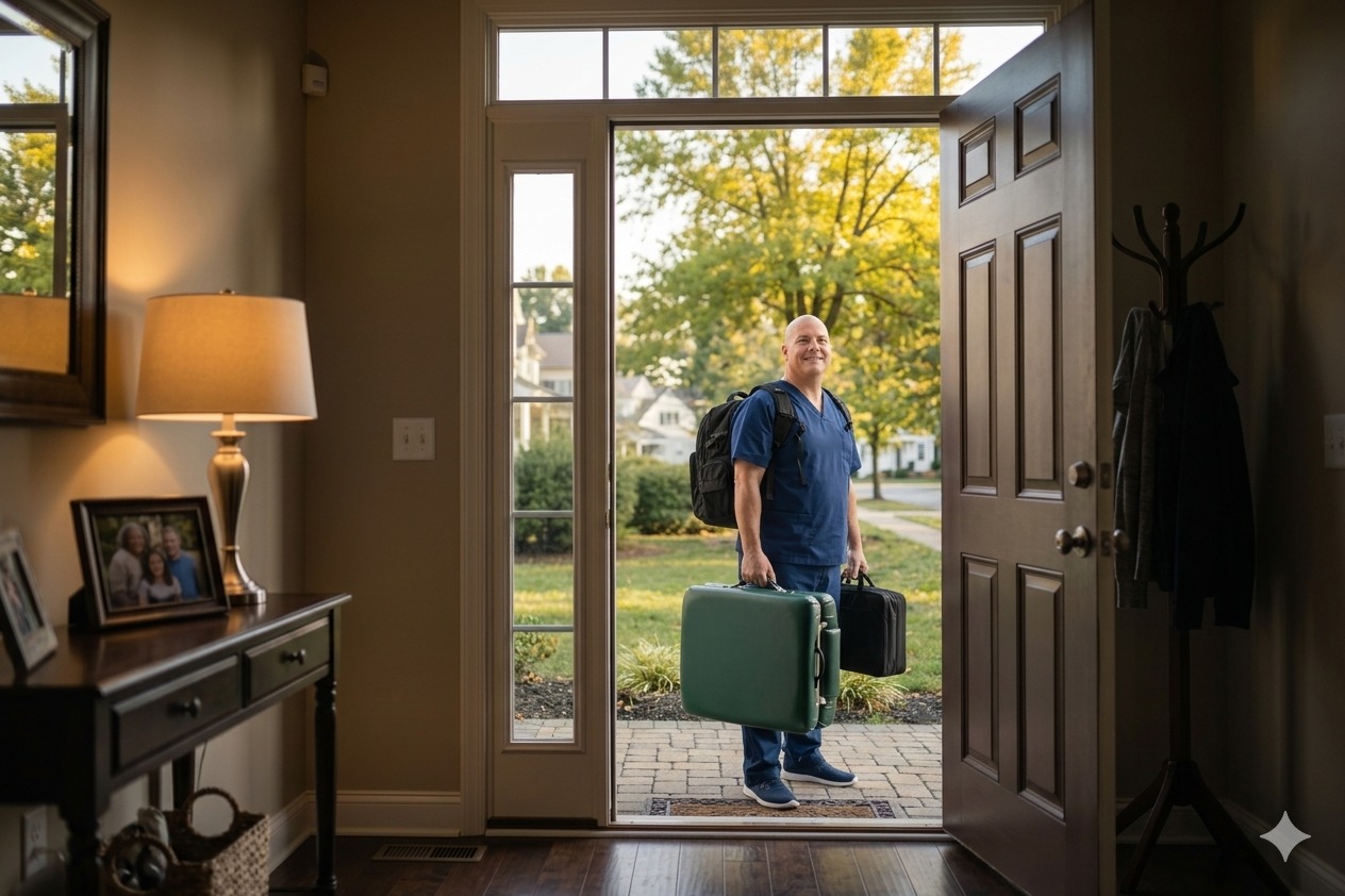 Dr. David DeFries arriving for a mobile chiropractic visit