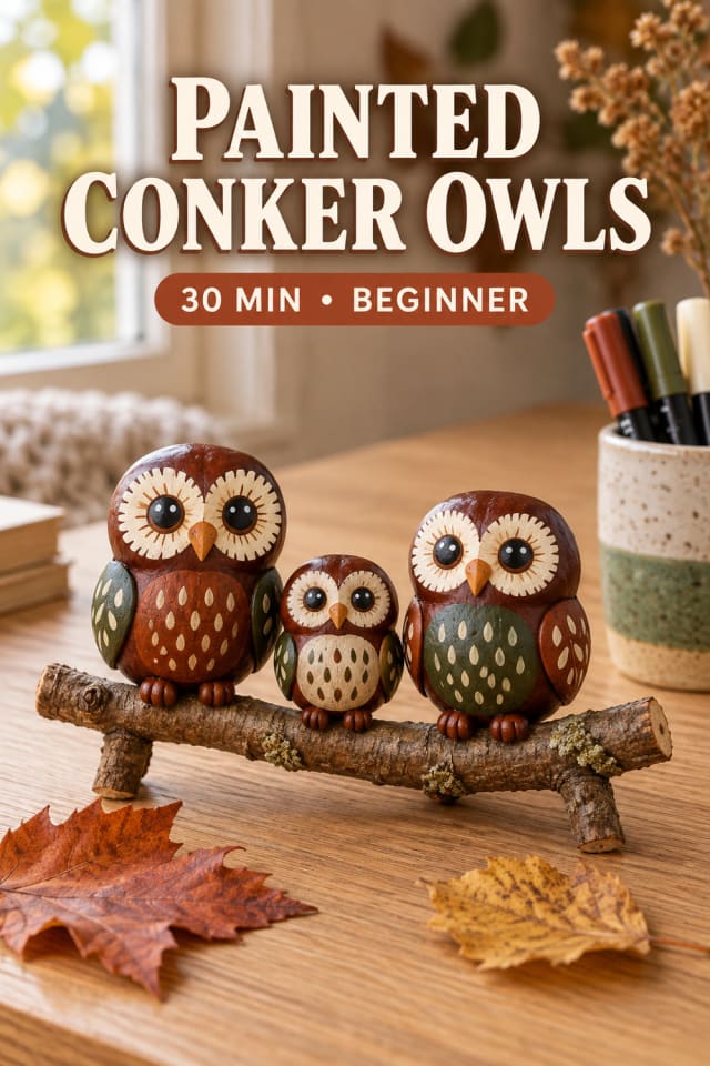 Painted Conker Owls pin