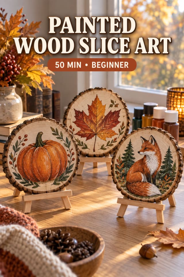Painted Autumn Wood Slices pin