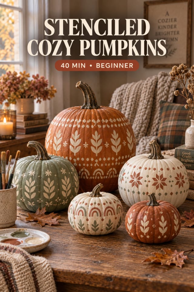 Stenciled Cozy Pumpkins pin