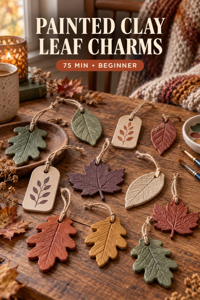 Painted Clay Leaf Charms pin